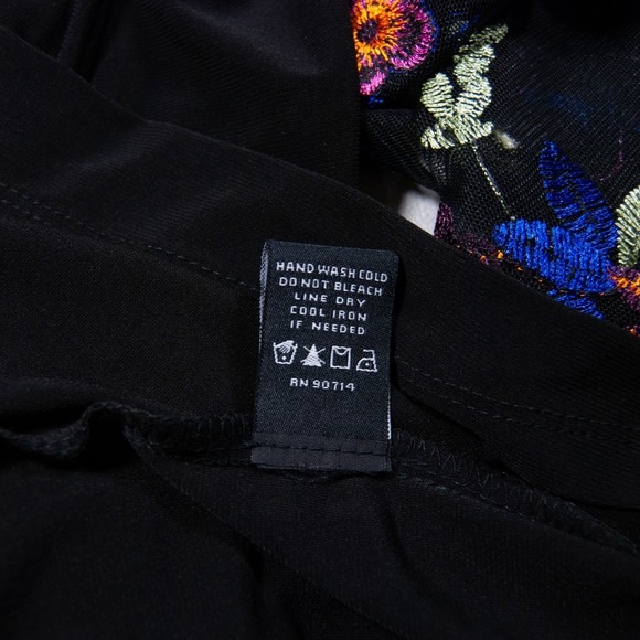 MSK Black‎ Dress Floral Embroidered Bell Sleeve Cocktail Party Career L Large - Picture 5 of 10